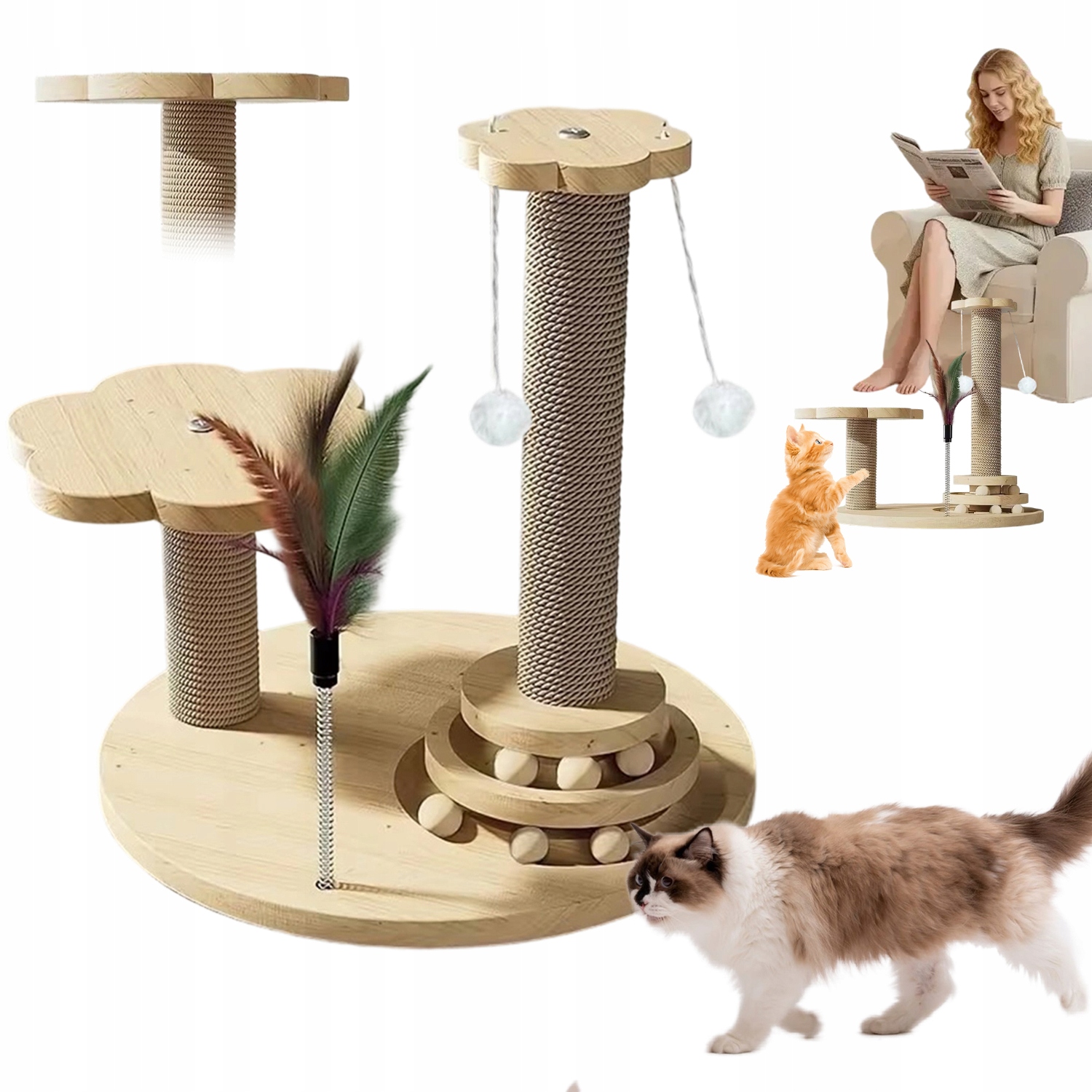 Levně Interaktivní Škrabadlo Pro Kočky 4V1 S Míčky A Sloupky