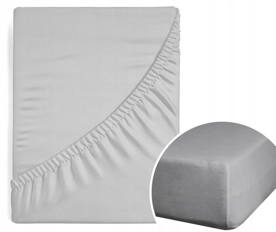BAWEŁNIANE PRZEŚCIERADŁO Z GUMKĄ SATYNOWE 220X200 JASNOSZARE NA MATERAC