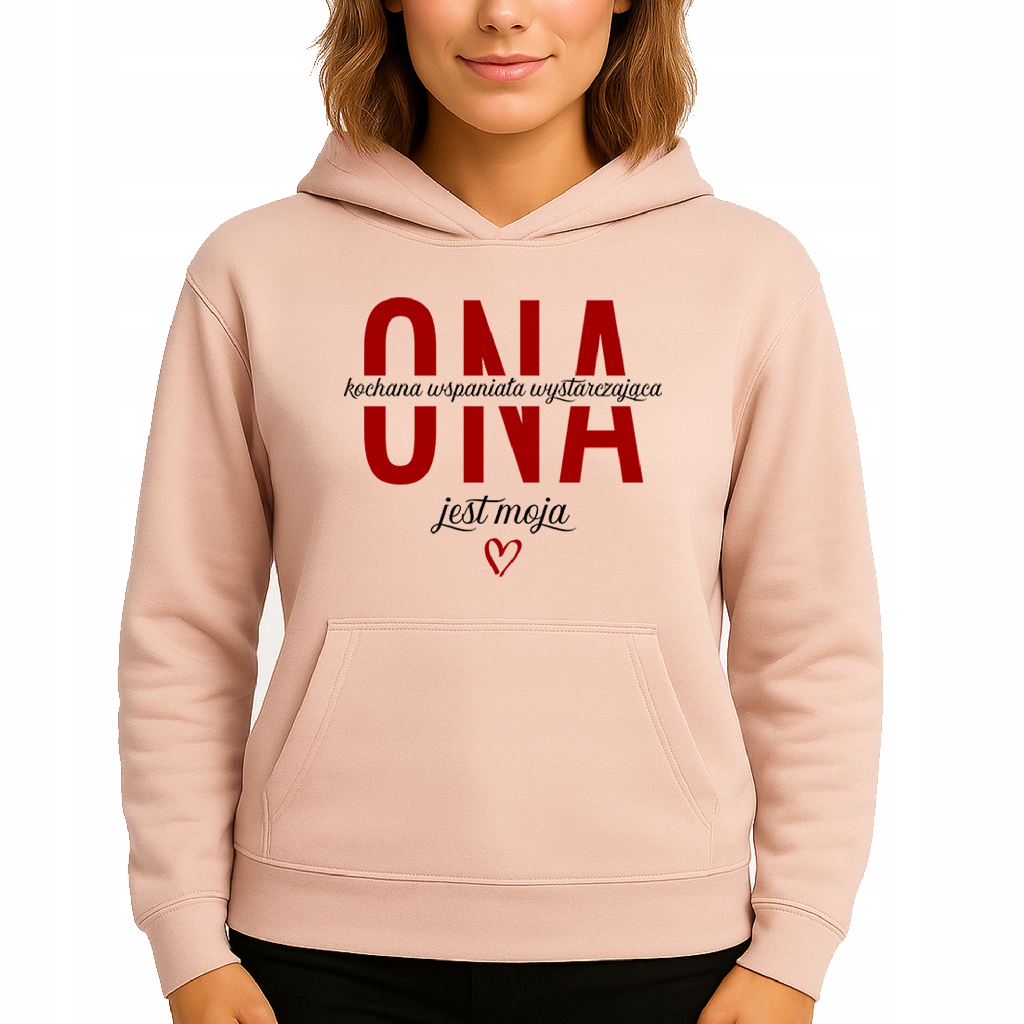 Mikina S Kapucí Broskvová Hoodie Ona je moje M