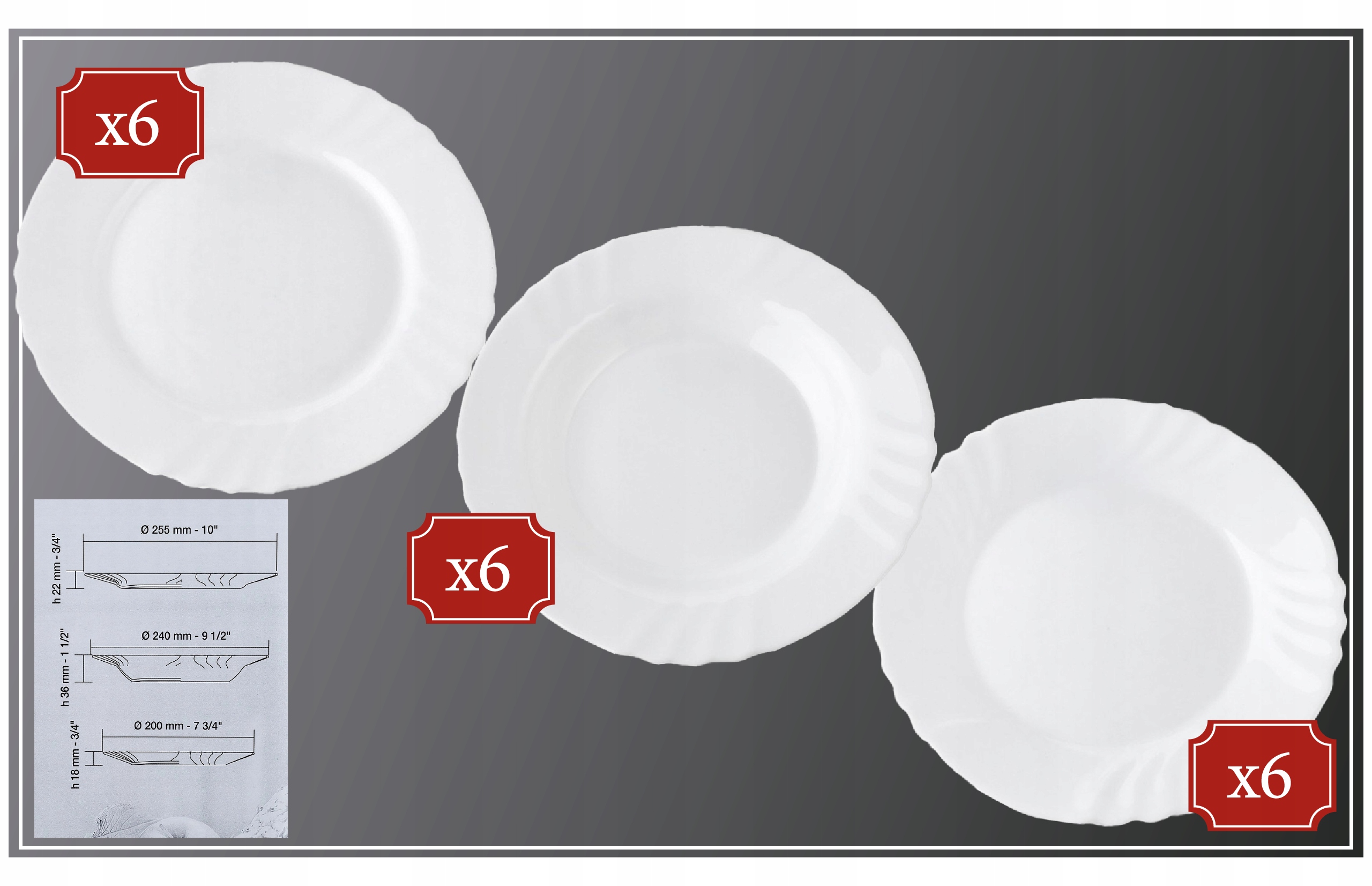 Komplet talerzy serwis Bormioli Rocco Ebro 18 el. Rodzaj serwisu obiadowy