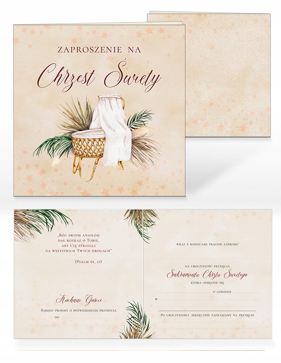 ZAPROSZENIA NA CHRZEST 3 SZT - boho DO WYPEŁNIENIA Marka inna