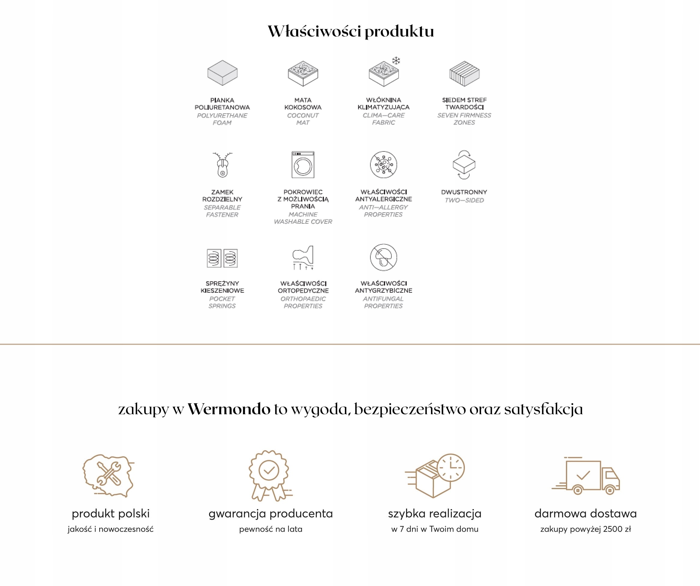 Materac kieszeniowy 7 stref POCKET KOKOS 180x200 Marka Wernight