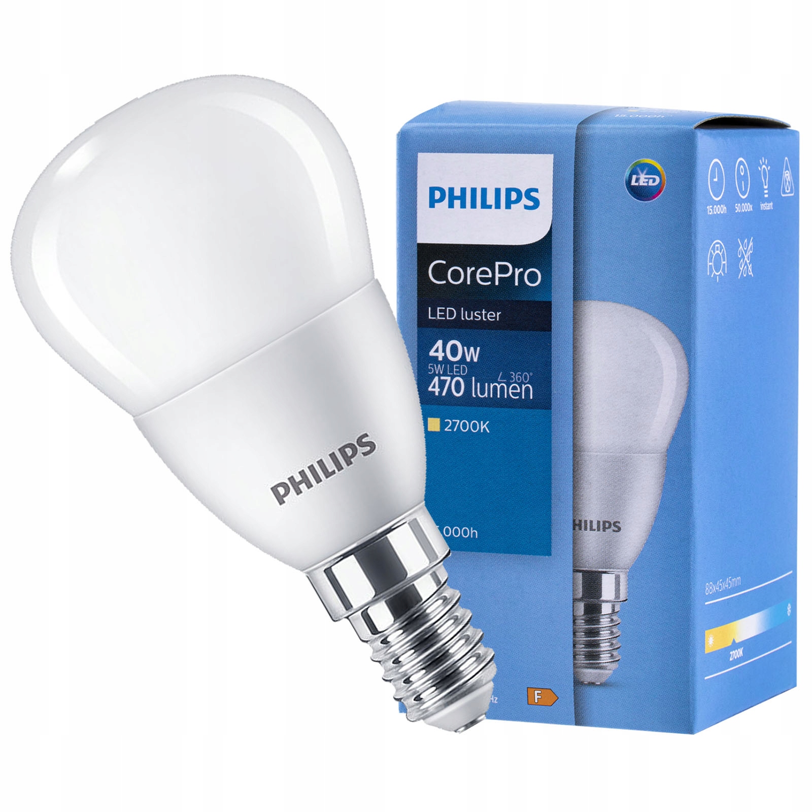 

Żarówka Led E14 5W 40W 470lm 2700K Kulka Philips