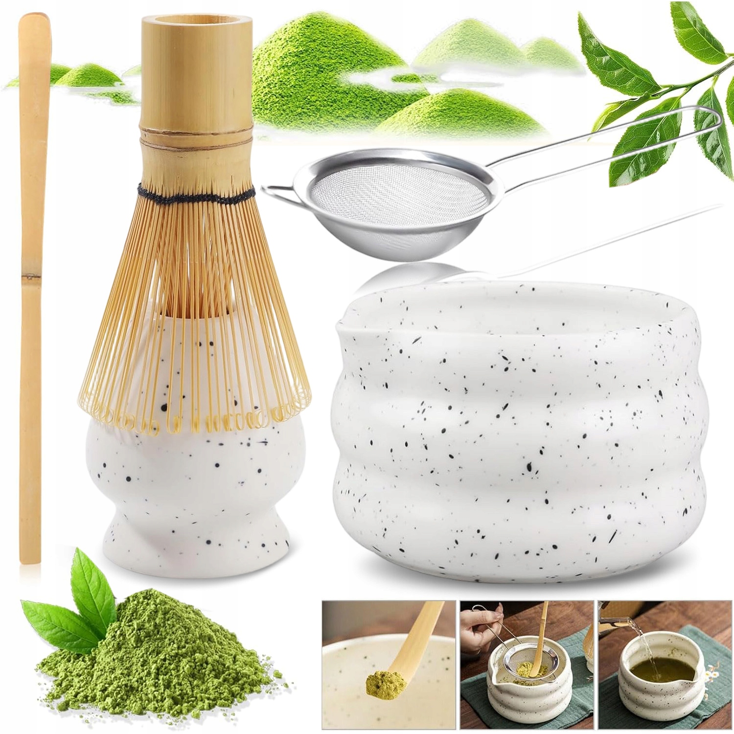 Sada Metliček Chasen Štětec Na Čaj Matcha, Keramická Miska Matcha