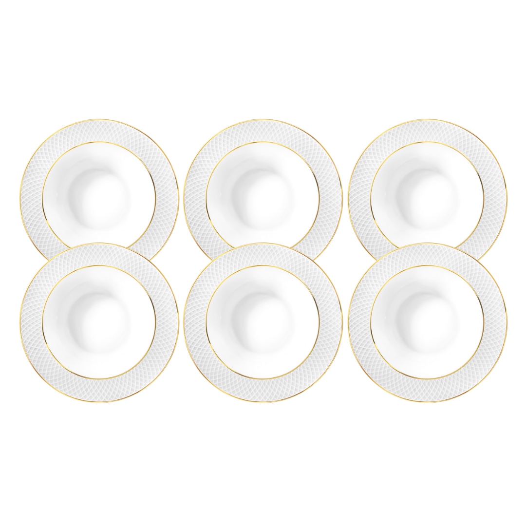 Obedový tanier Hlboký biely Porcelán 6 Kusov 22,5 cm zlatý okraj Wilmax