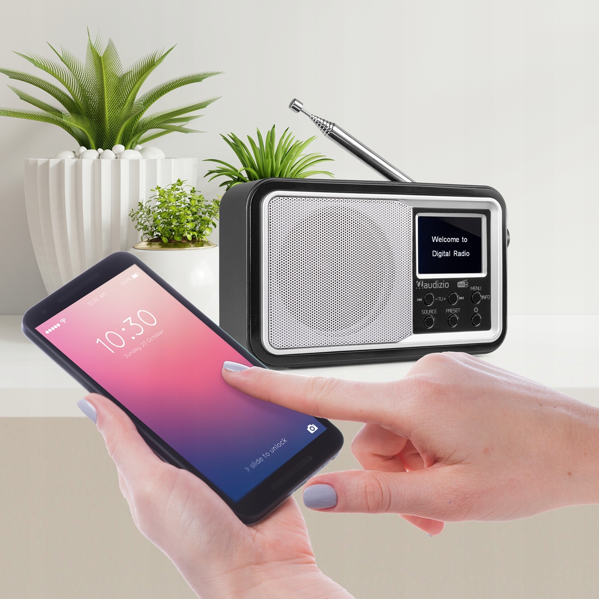 Цифровой радио тюнер DAB+ FM BT мобильный серебряный связь Bluetooth