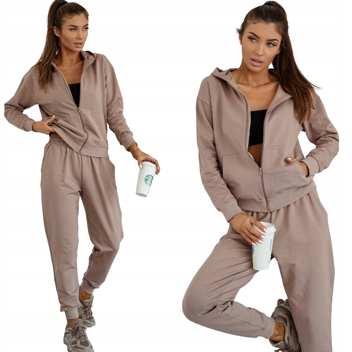 Dámská bavlněná Teplákovka mikina na zip s kapucí kalhoty 821110 XL