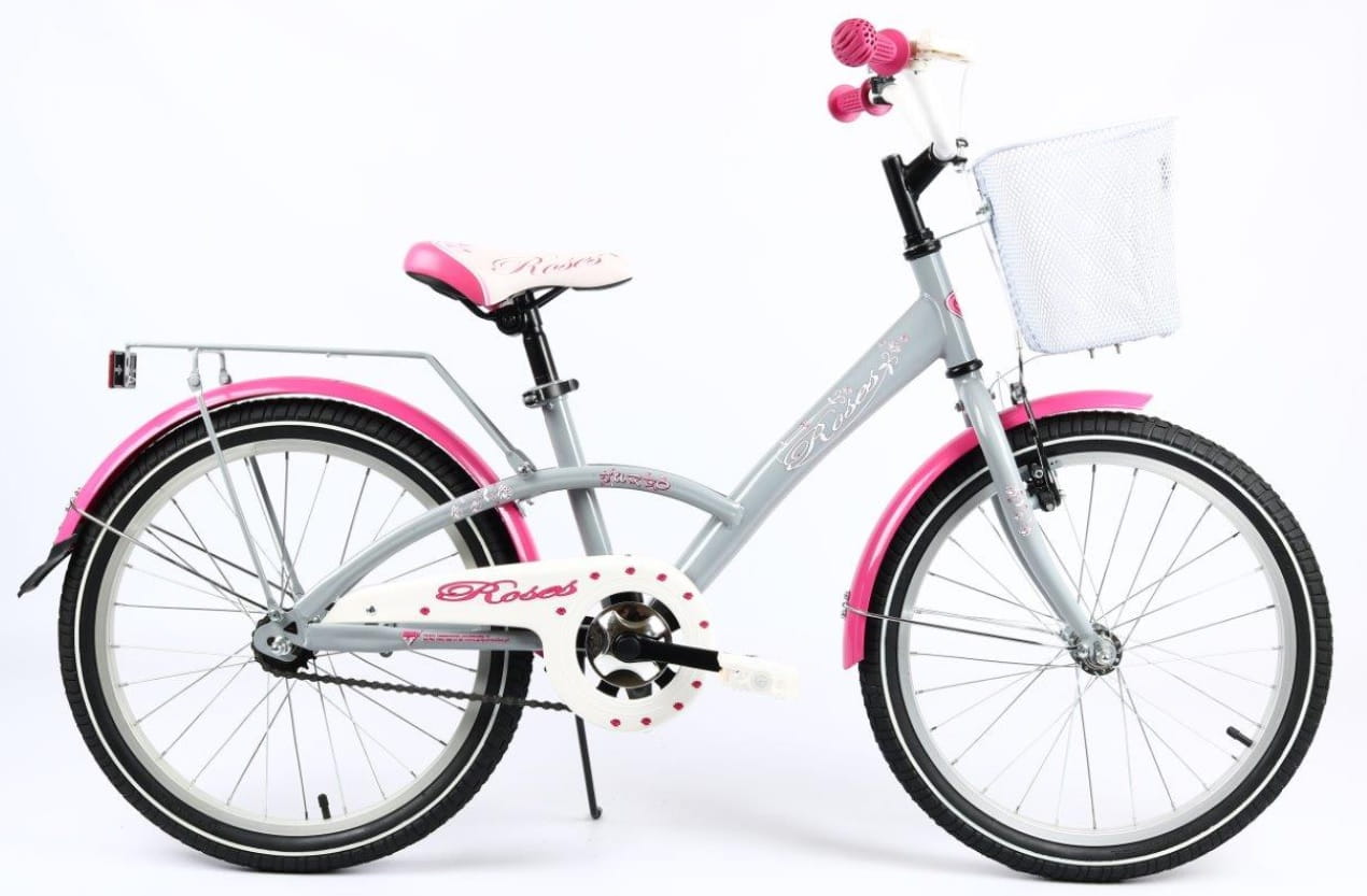 Rower 20" Roses szary różowy z bagażnik błotniki koszyk stopka Pl