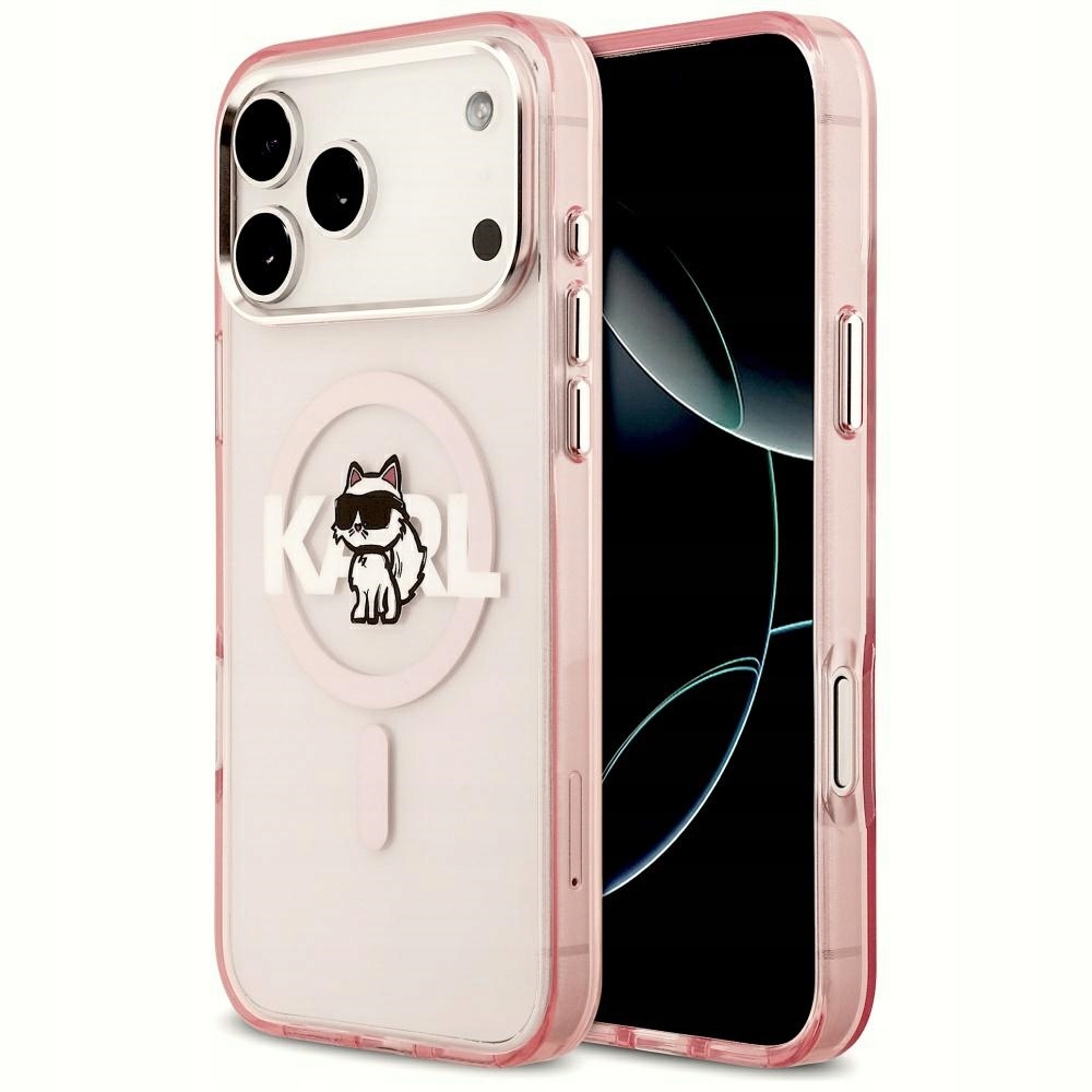 Pouzdro na iPhone 17 Pro Max MagSafe v růžovém zadní kryt Karl Lagerfeld