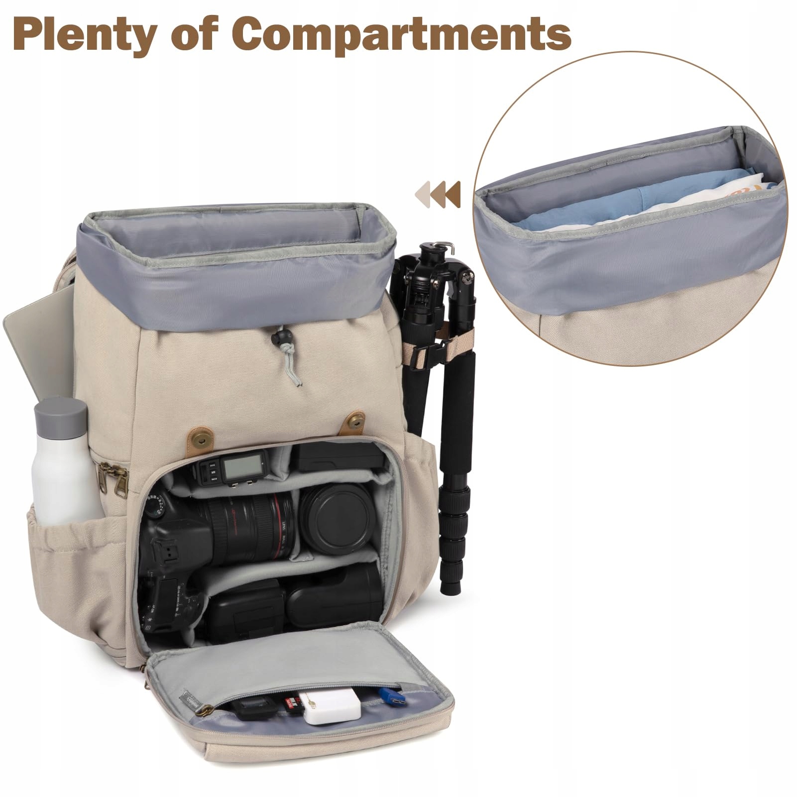 BAGSMART Plecak Na Aparat DSLR Canvas Wodoodporny Na Laptop 15 Cal Stativ — miniatura 2
