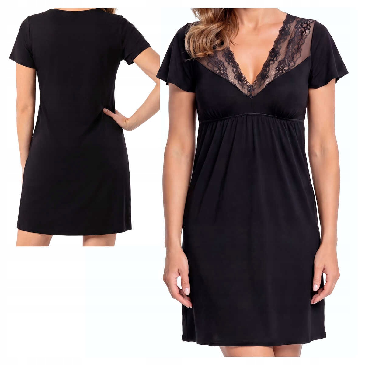 Donna elegantní košile noční z viskózy s krátkým rukávem Damaris černá M