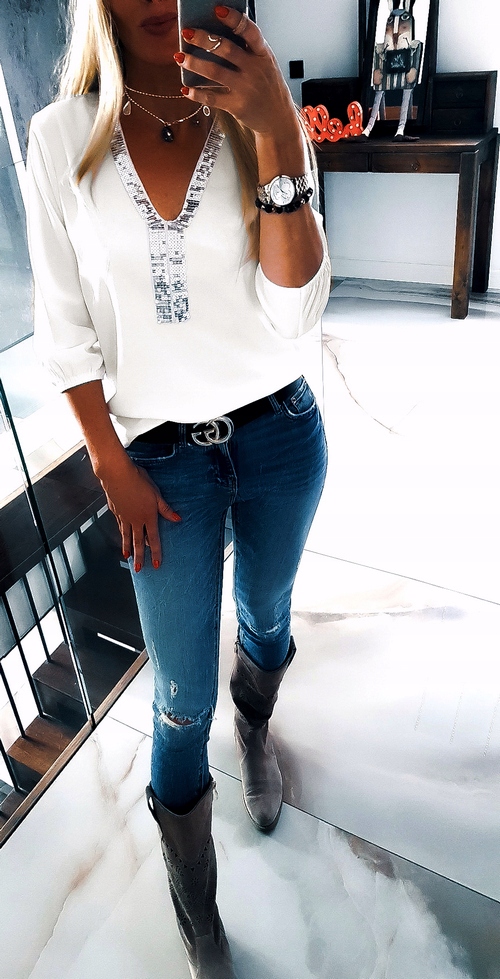 . ELEGANCKA BLUZKA LUŹNA plus size Z CEKINAMI 48 Marka inna