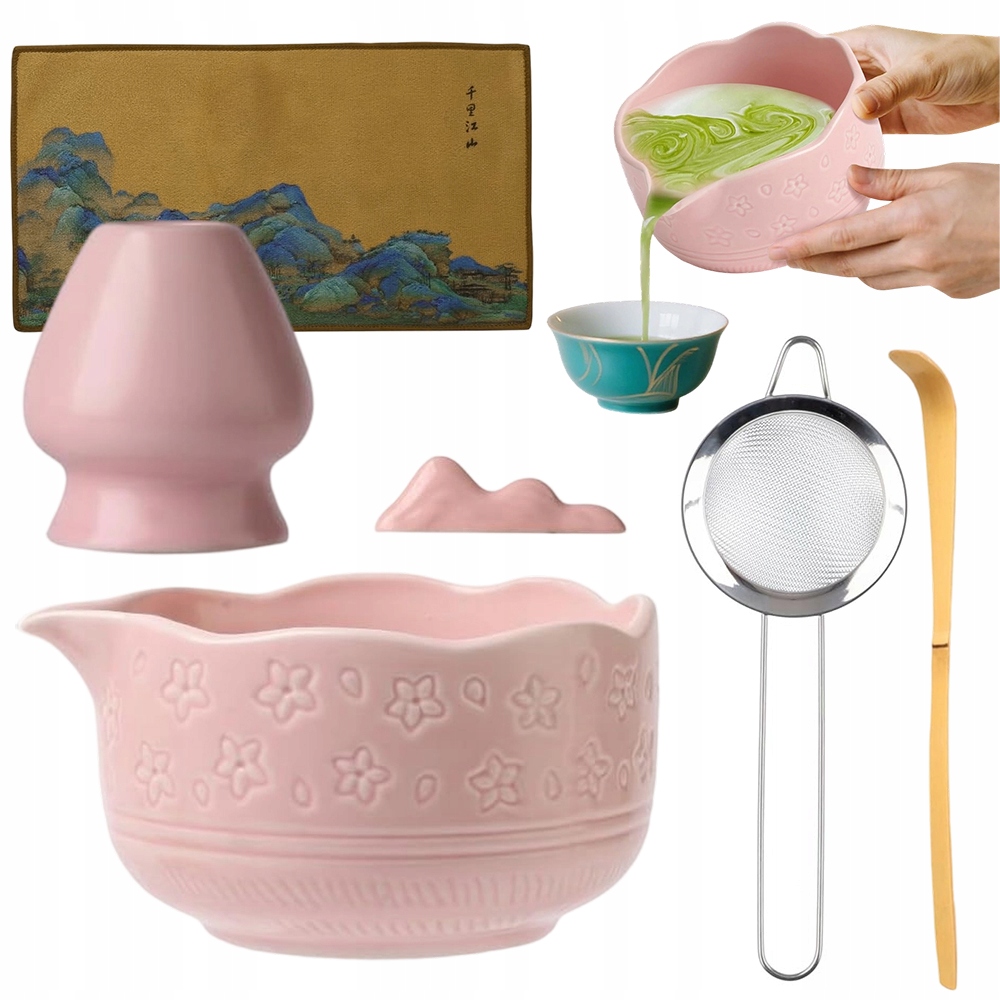 Sada Na Matchu 7V1 Keramická Šálek Metlička Čajová Lžička Matcha
