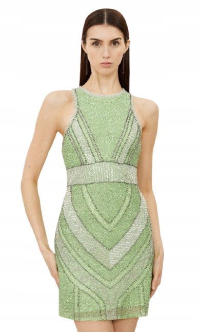 Karen Millen Zelená Šaty S Flitry Bez Rukávů Pro Nízké 38 B1F