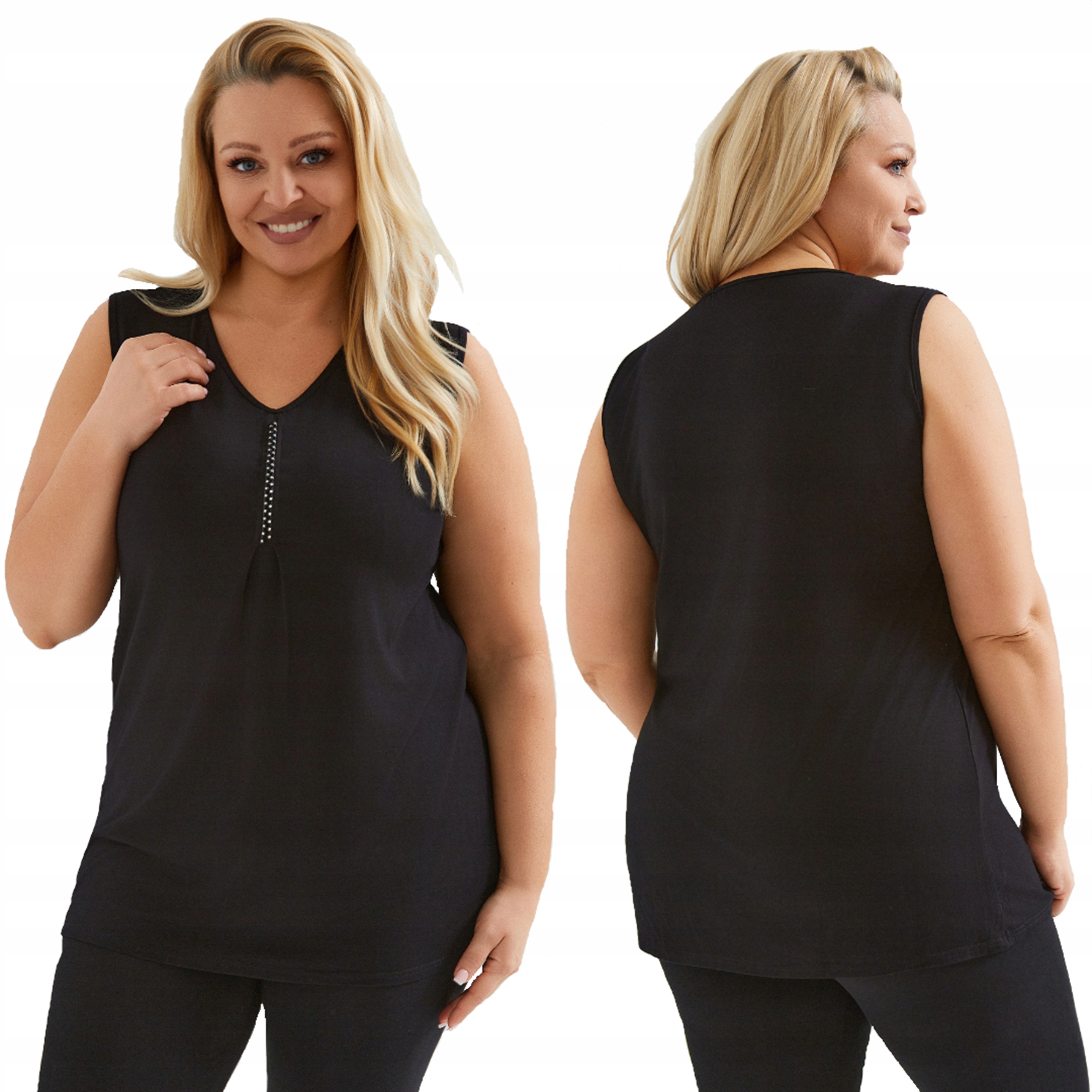Dámská Elegantní halenka bez rukávů, černá, plus size