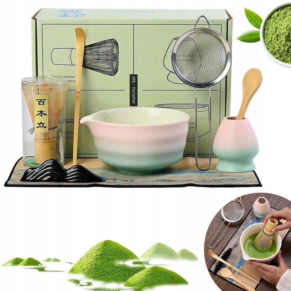 Levně Sada Na Výrobu Matchy Šlehací Metla Lžíce Chasen Metla S Mísou 8V1 Dárek