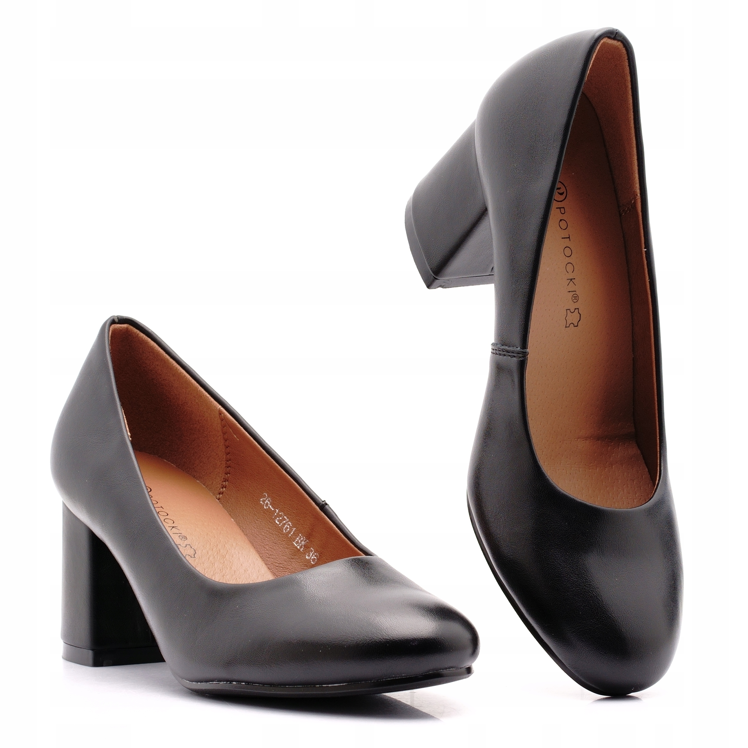 Potocki Czółenka Buty Damskie Na Obcasie Słupku Czarne Wsuwane 12761 38