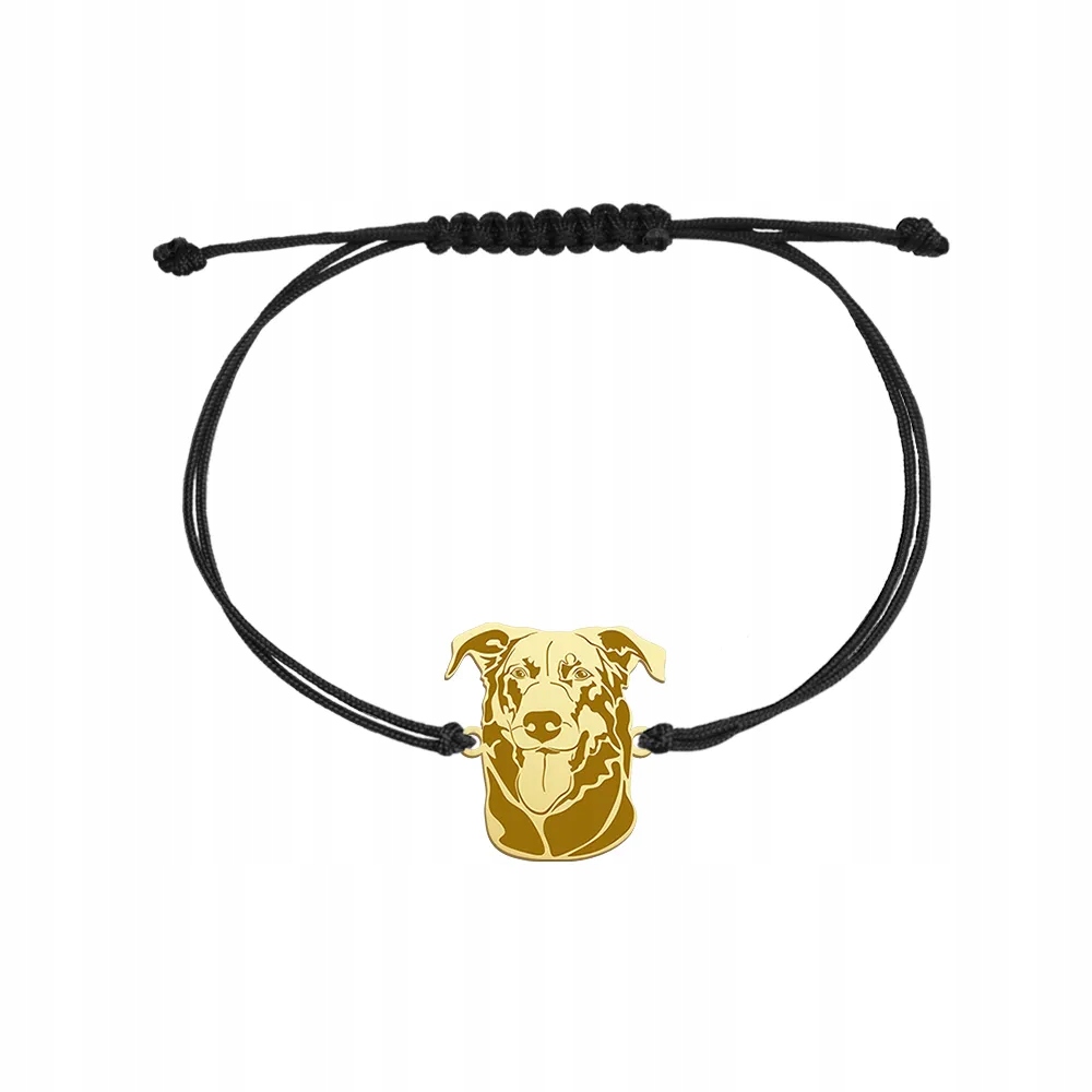 Zlatý náramek s psem Francouzský ovčák Beauceron 925, šňůrka Gravírování