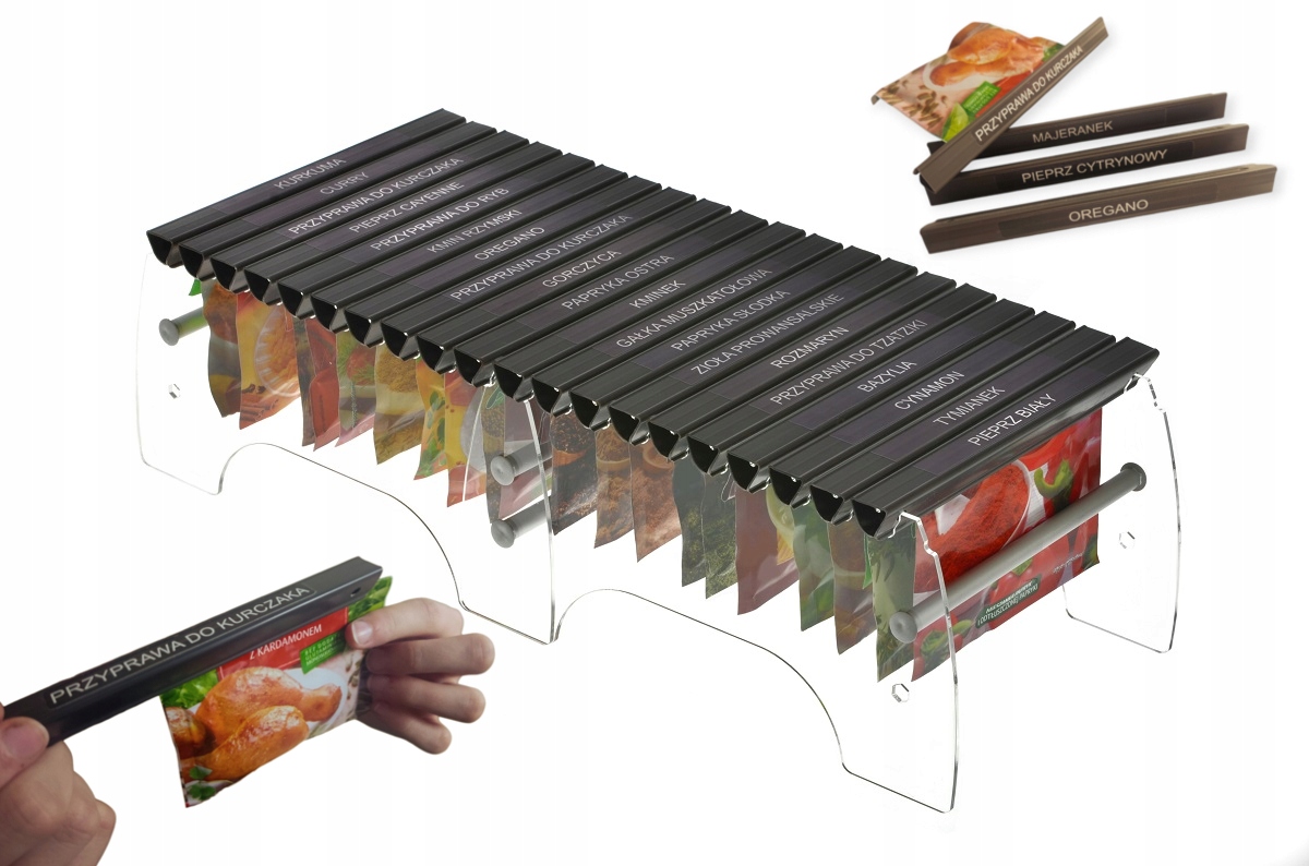 PRZYPRAWNIK, organizer, pojemnik do przypraw COMBO WYSOKI z naklejkami