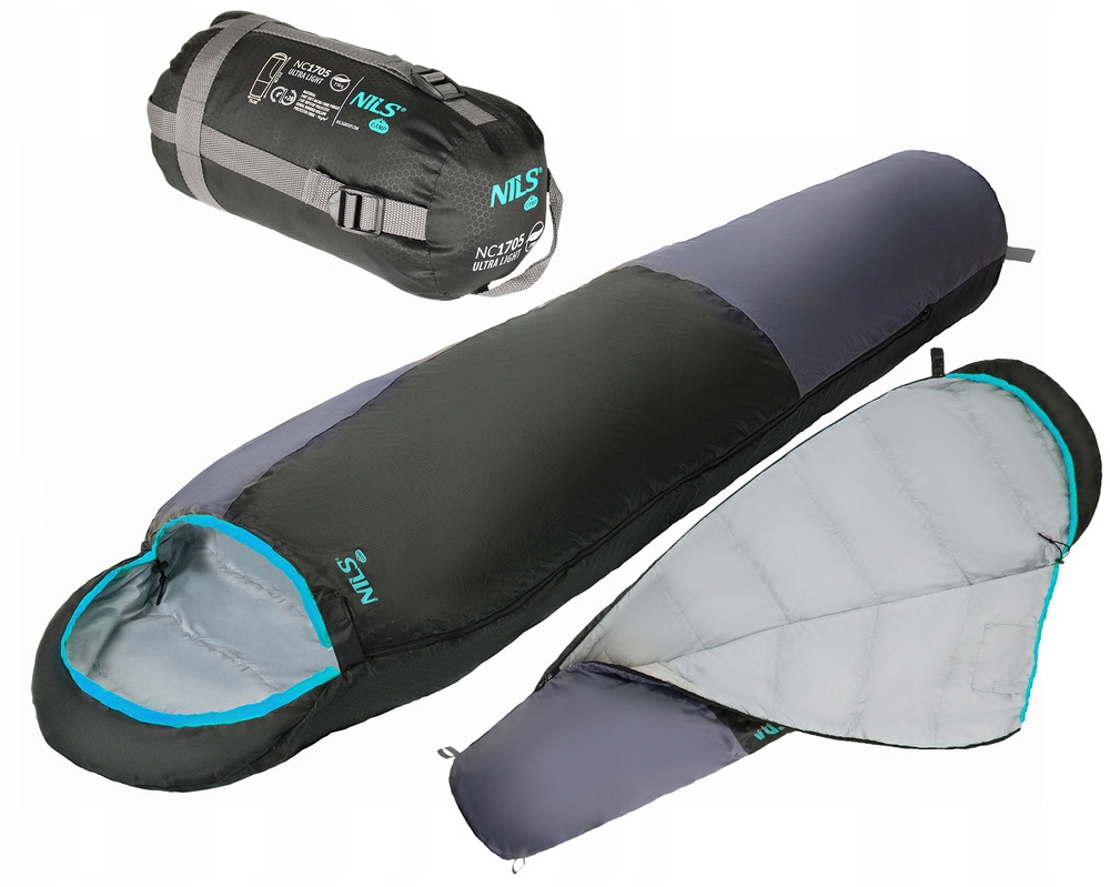 Śpiwór Turystyczny Ultra Light Mumia Z Kapturem Kempingowy Pokrowiec Nils
