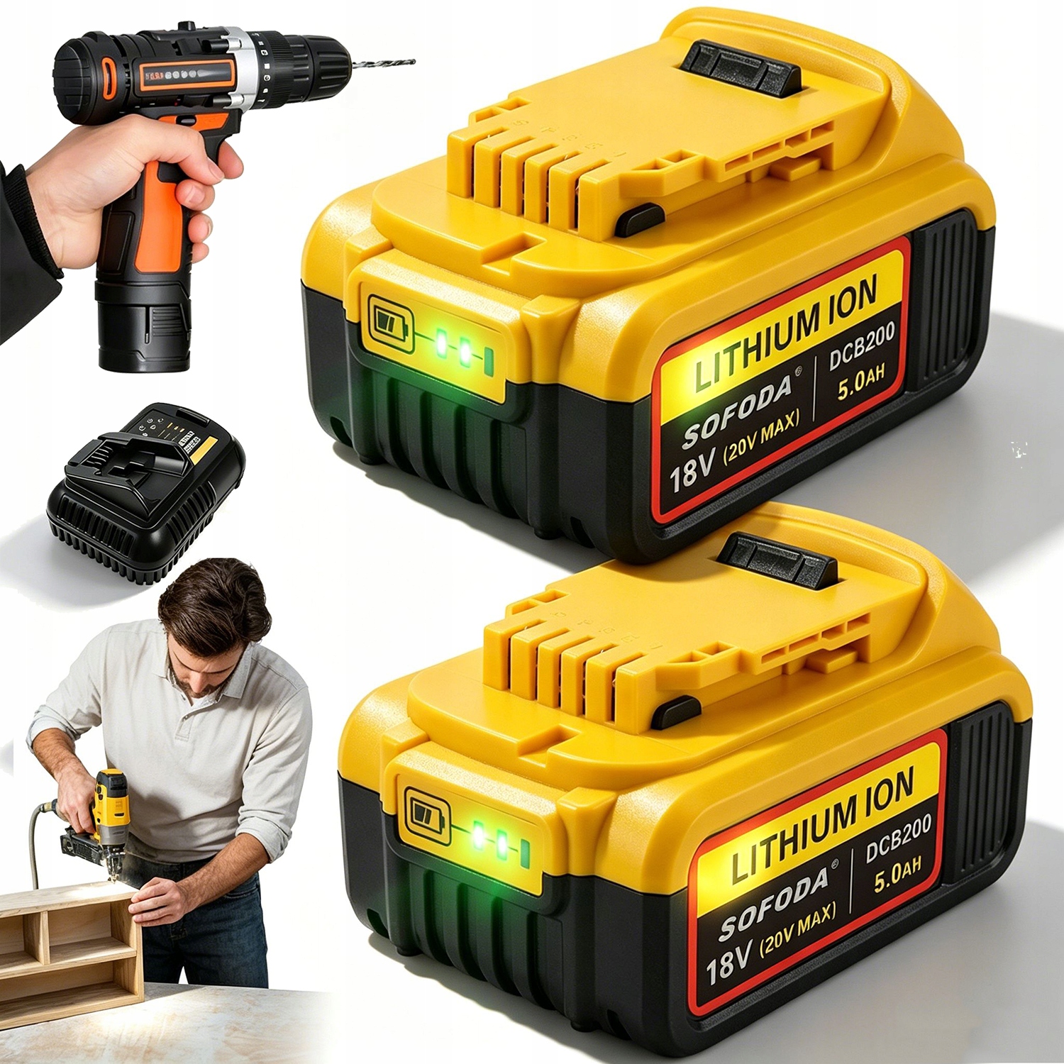 2 x Akumulátor Baterie Pro Dewalt 18V DCB181 DCB180 DCB182 DCB183 5000MAH