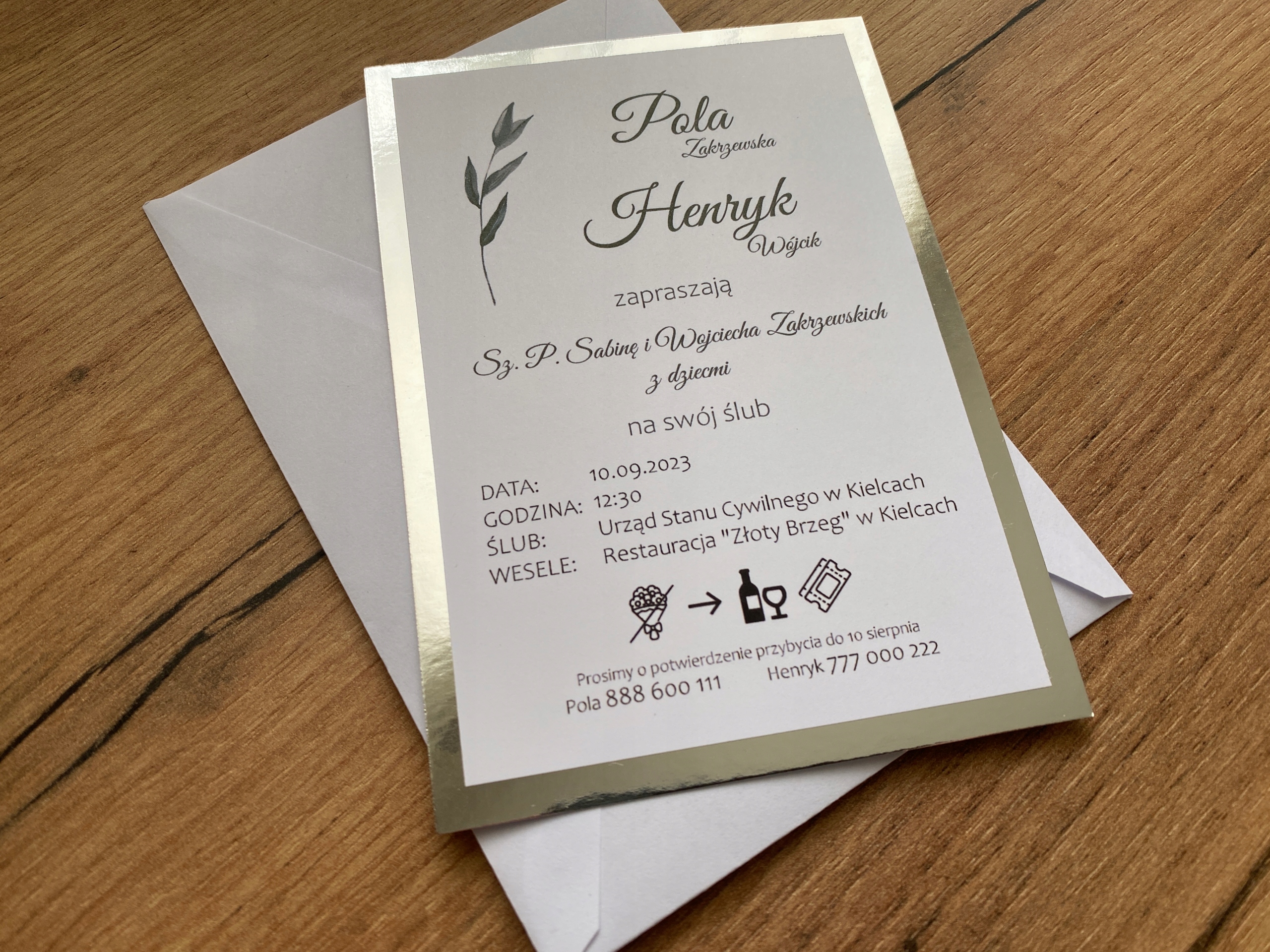 ZAPROSZENIA ŚLUBNE SREBRNE Z LISTĄ GOŚCI + koperta Marka inny