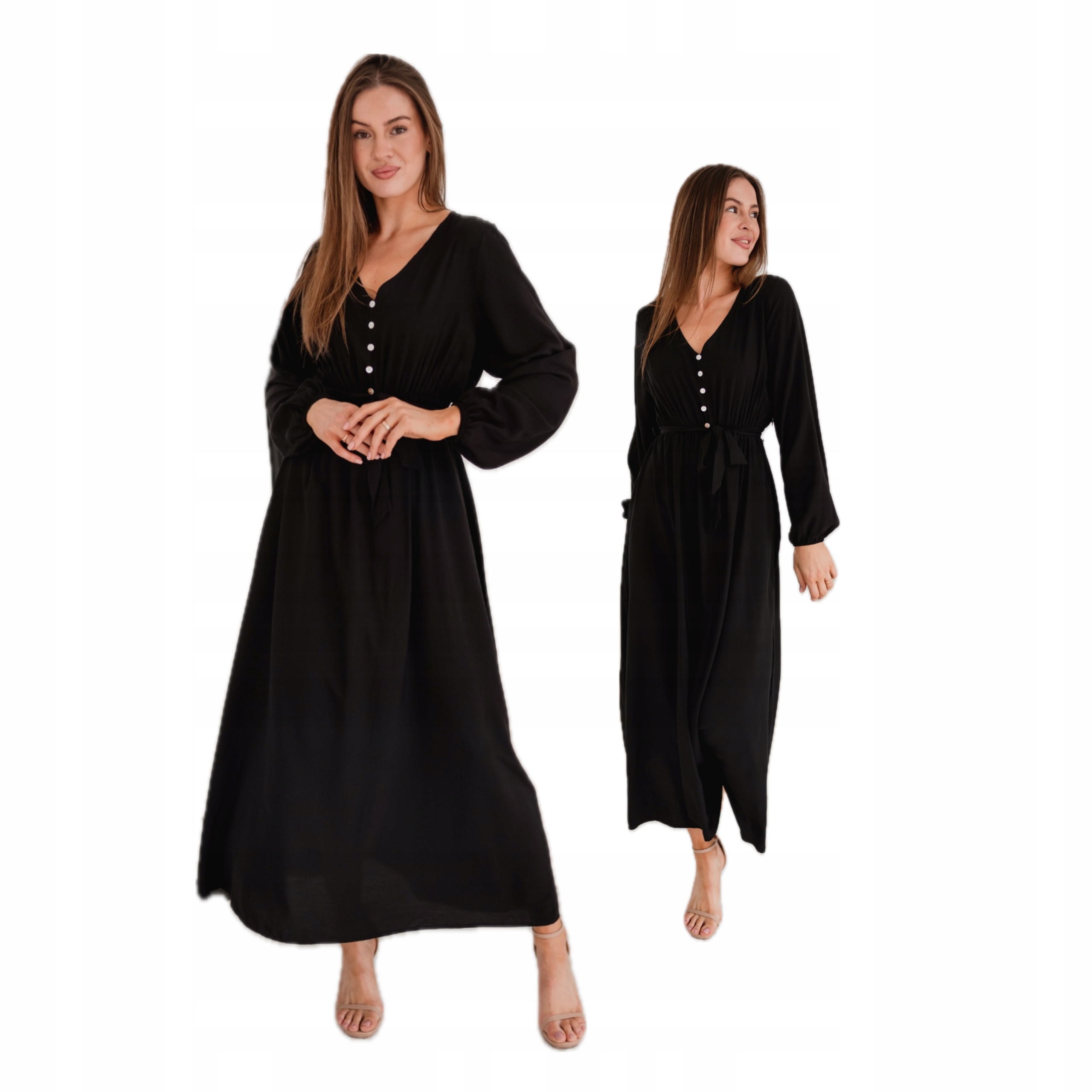 Šaty elegantní maxi viskóza bavlna barva černá vel M/L