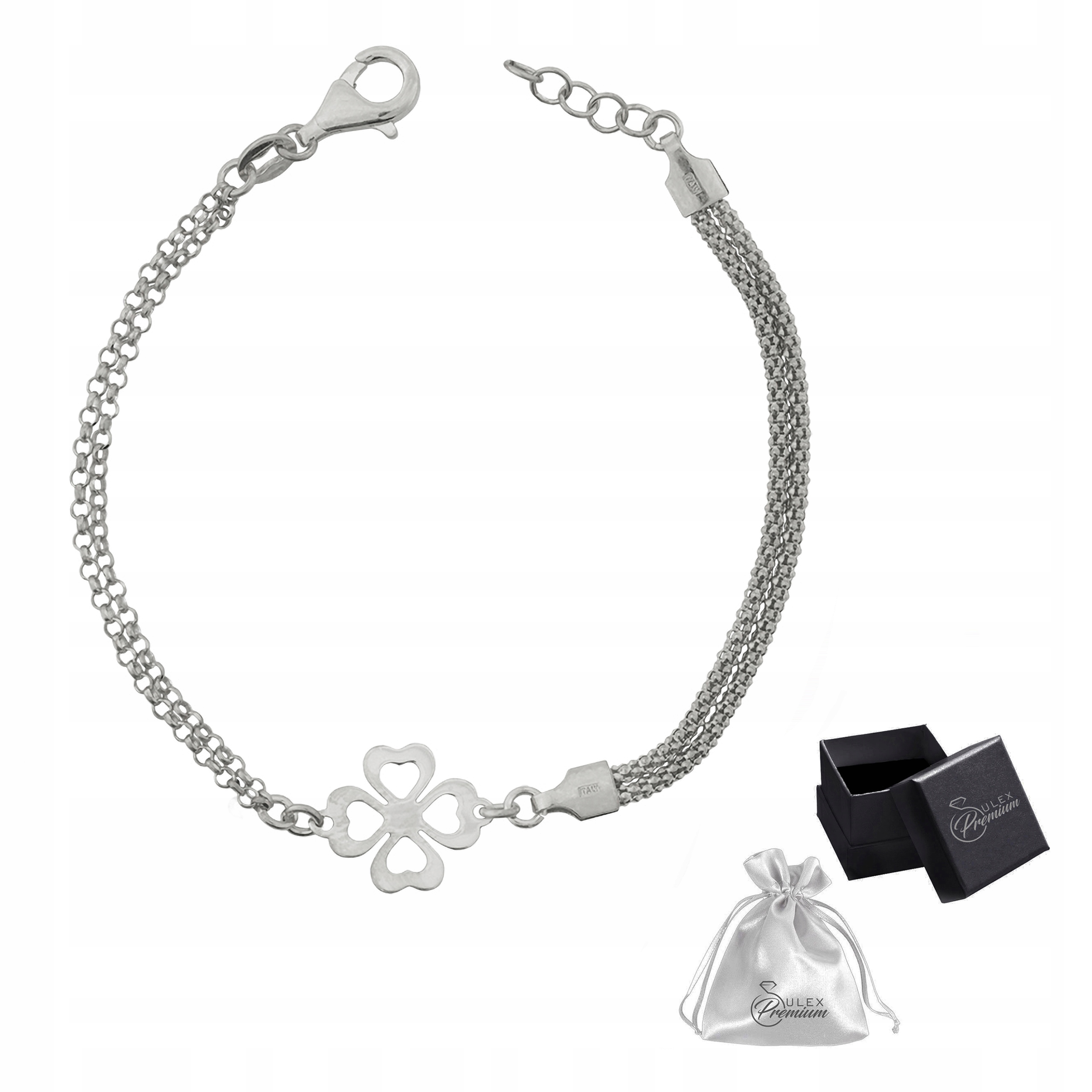 Stříbrný náramek s Jetelem ryzost 925 Elegantní rhodiovaný náramek