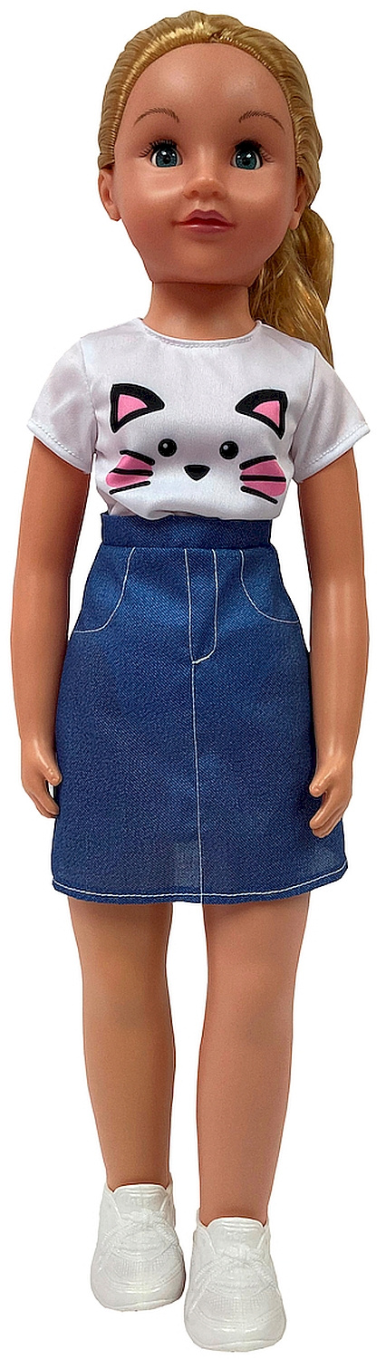 DUŻA LALKA CHODZĄCA CHODZI ZA RĘKĘ 70cm Smily Play Materiał plastik tkanina