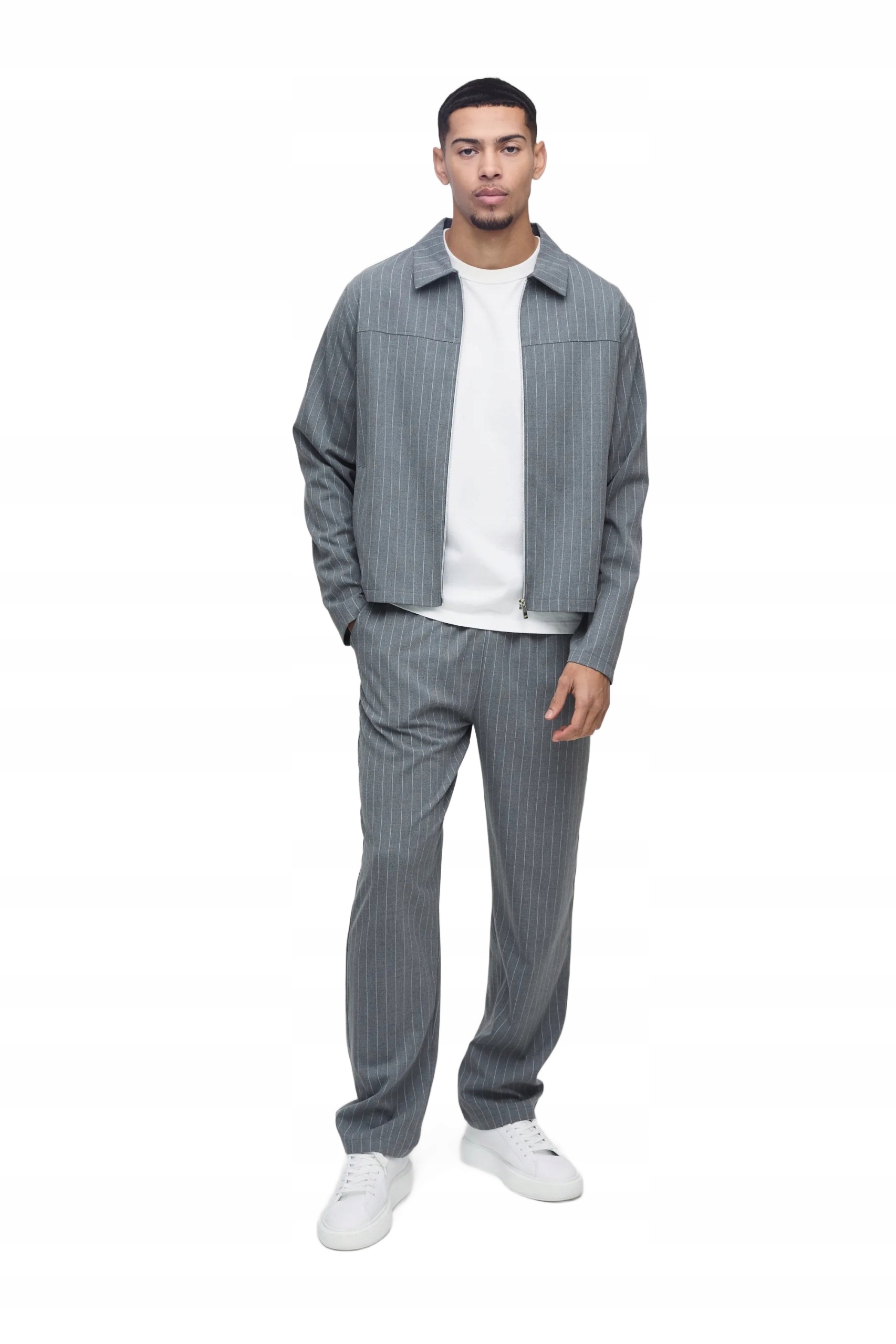 Boohooman Pánský Šedý Pruhovaný Komplet Sako A Kalhoty M Z3A