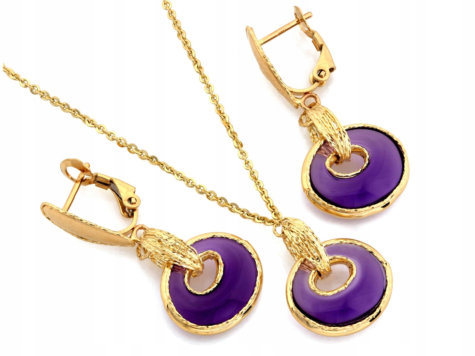 Zlatý set 585 náhrdelníků a náušnice s ametystem ve zlaté vazbě 10.63 g
