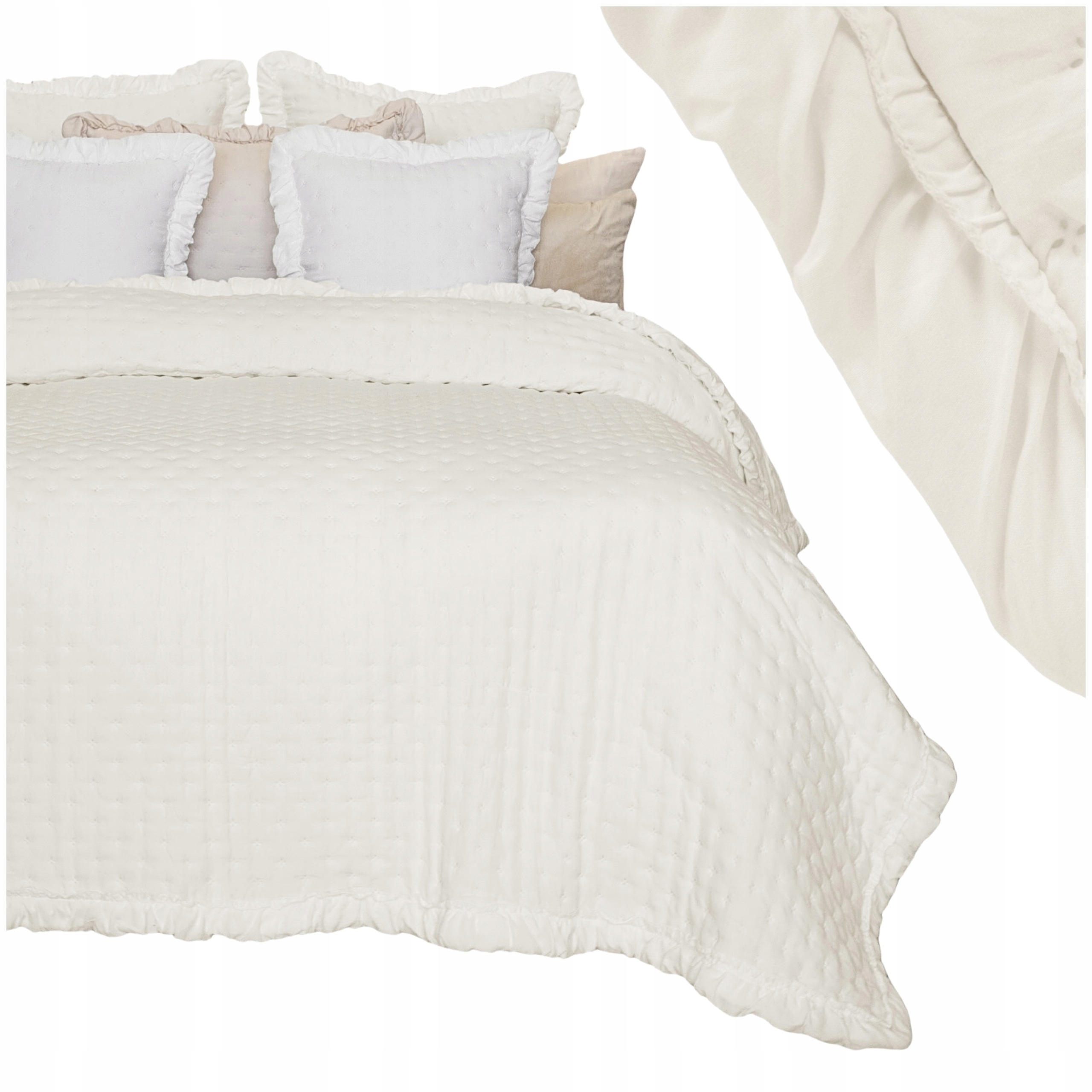 Přehoz na postel gauč prošívaný s Volánkem 200x220 krémový Celia