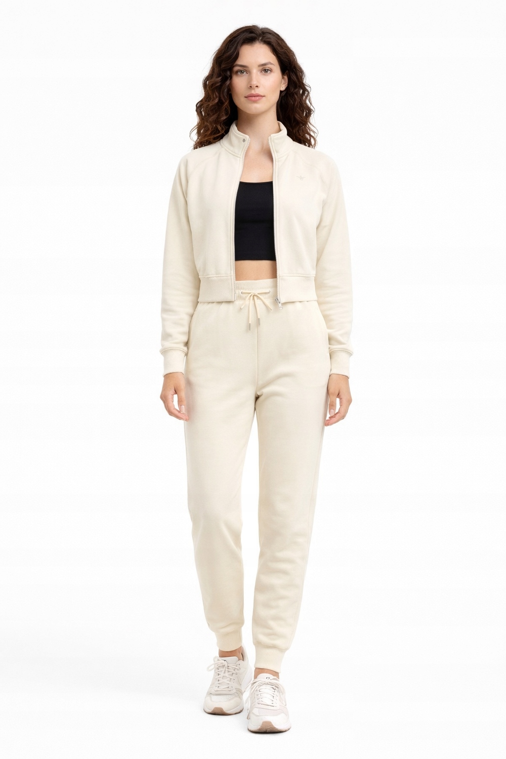 Guess Krémové Teplákové Kalhoty S Vysokým Pasem A Stahovacími Šňůrkami S I3C