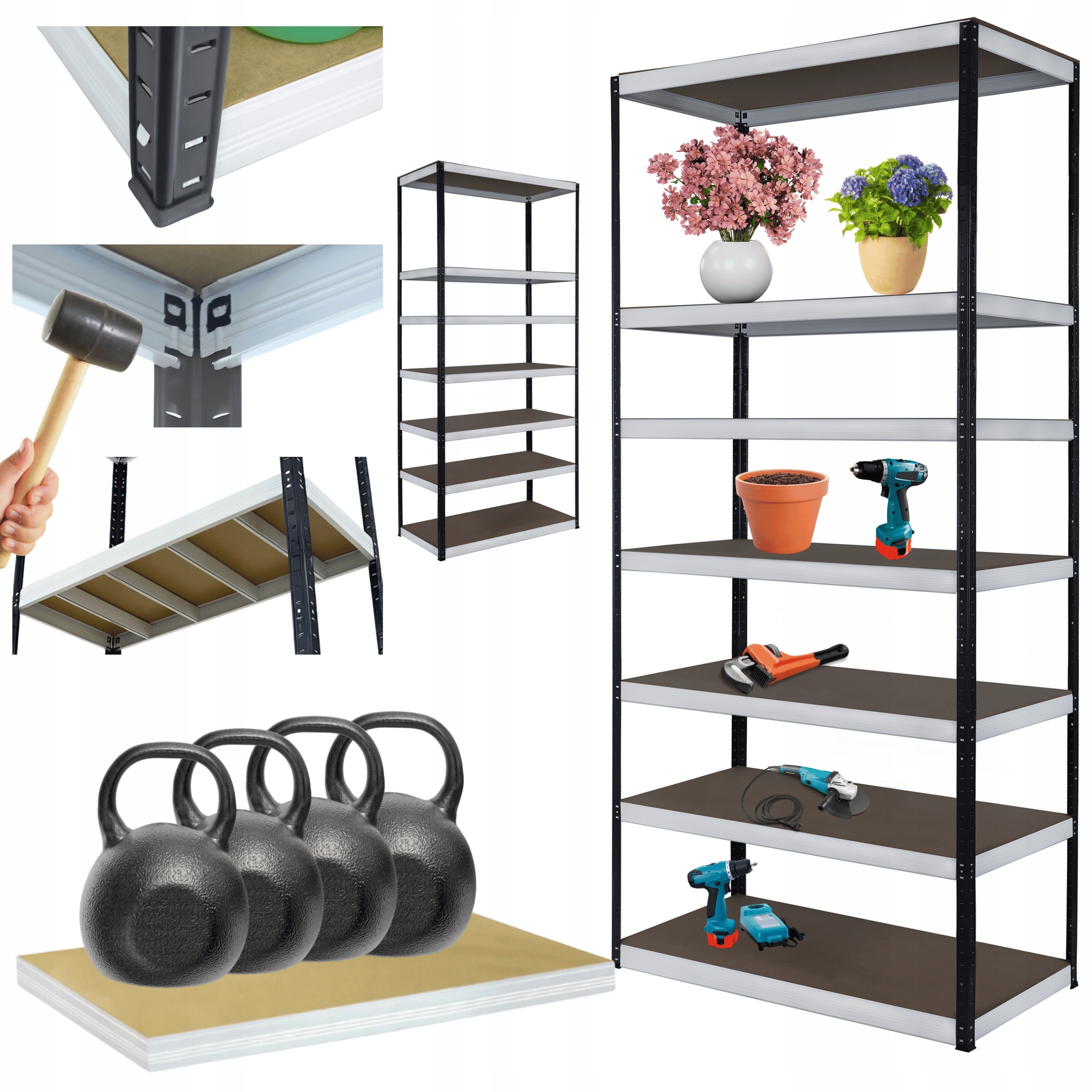 Kovový skladovací regál Helios 270x100x30 cm 7Px400 kg Pevný