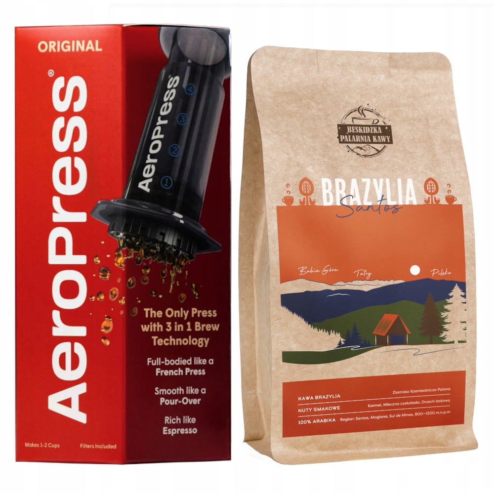 Aeropress Kávovar S Filtry Káva Zrnková Brazílie Santos 250 g
