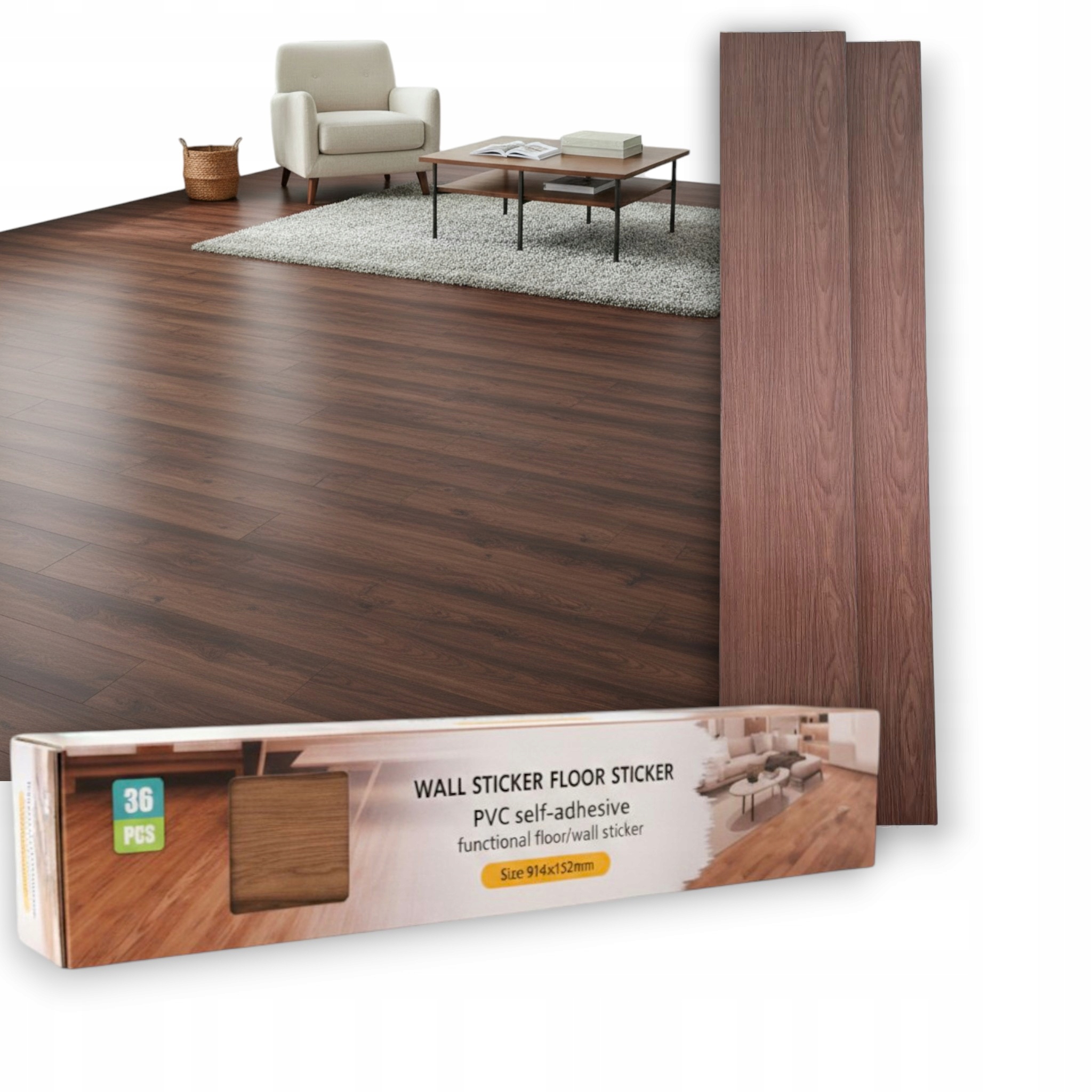 PANELE WINYLOWE SAMOPRZYLEPNE DESKI PARTKIET CIEMNY BRĄZ 5m² WODOODPORNE