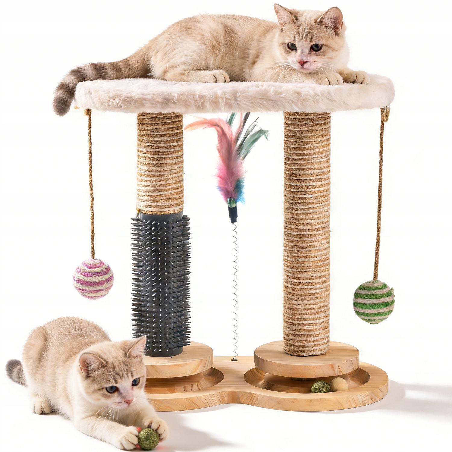 Levně Hračka Pro Kočky Dřevěná Interaktivní Dráha 2 Škrabadla Sisalové Kuličky