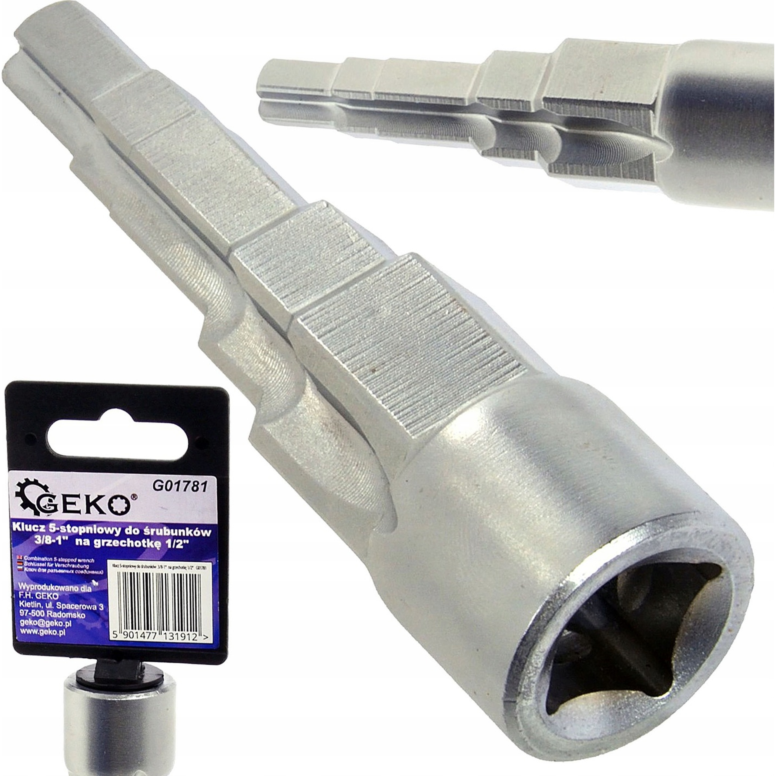 Klucz 5-stopniowy do śrubunków 3/8-1" 1/2" Geko G01781