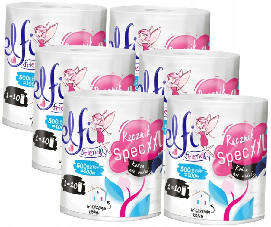 Levně 6 x Elfi Friendly Papírový ručník XXL 2 Vrstvy 500 listů 1 Ks Bílý