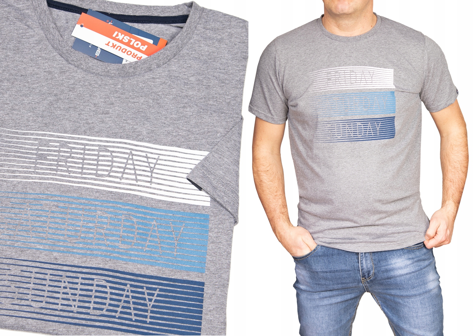

T-shirt męski szary koszulka bawełniana klasyk XL