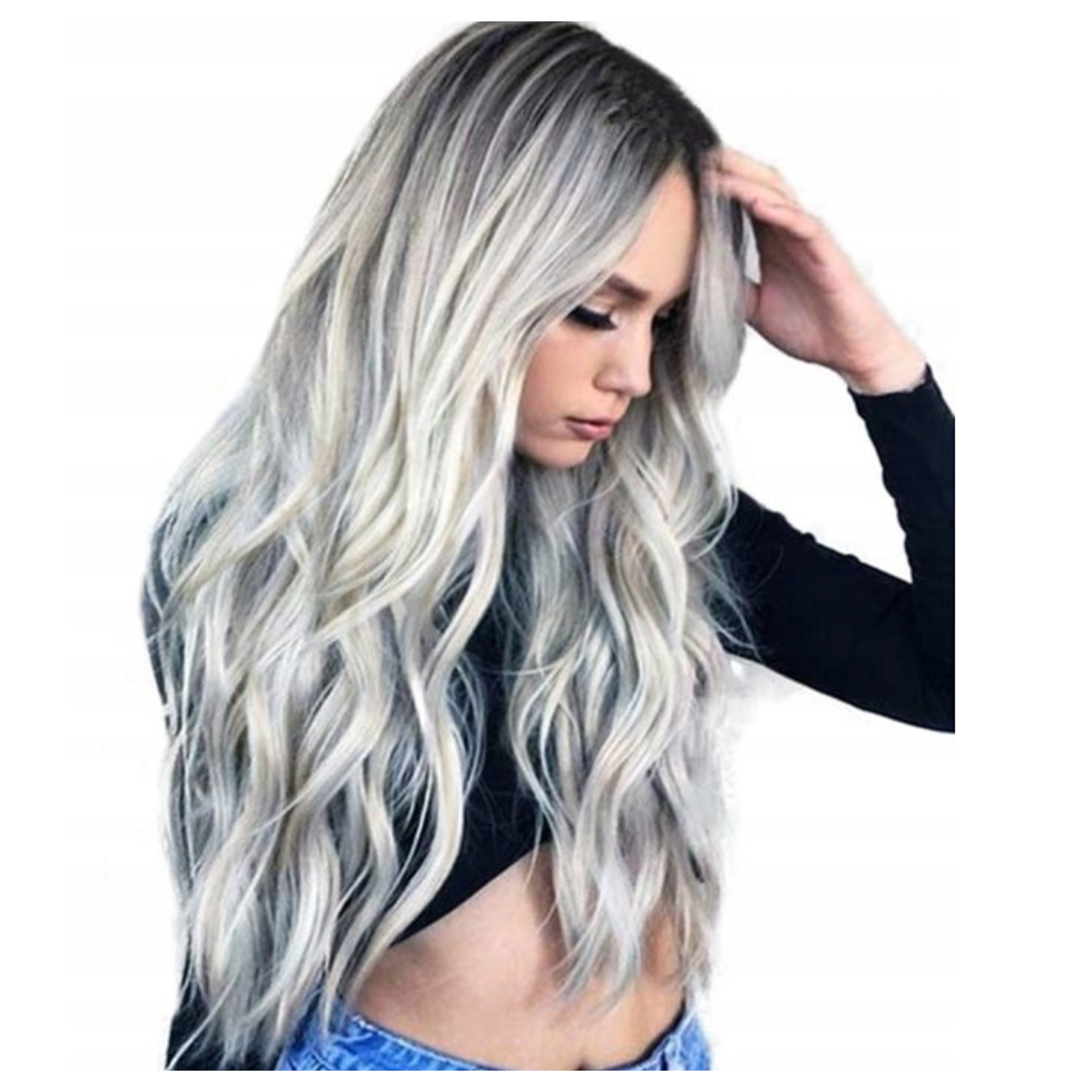 Peruka damska Siwa fale szary Blond Długie Włosy kręcone ombre peruki