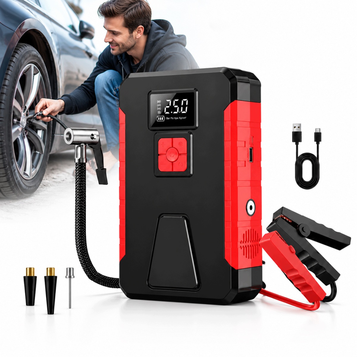 Najmocniejszy Booster Rozruchowy Jump Starter 800A Z Kompresorem