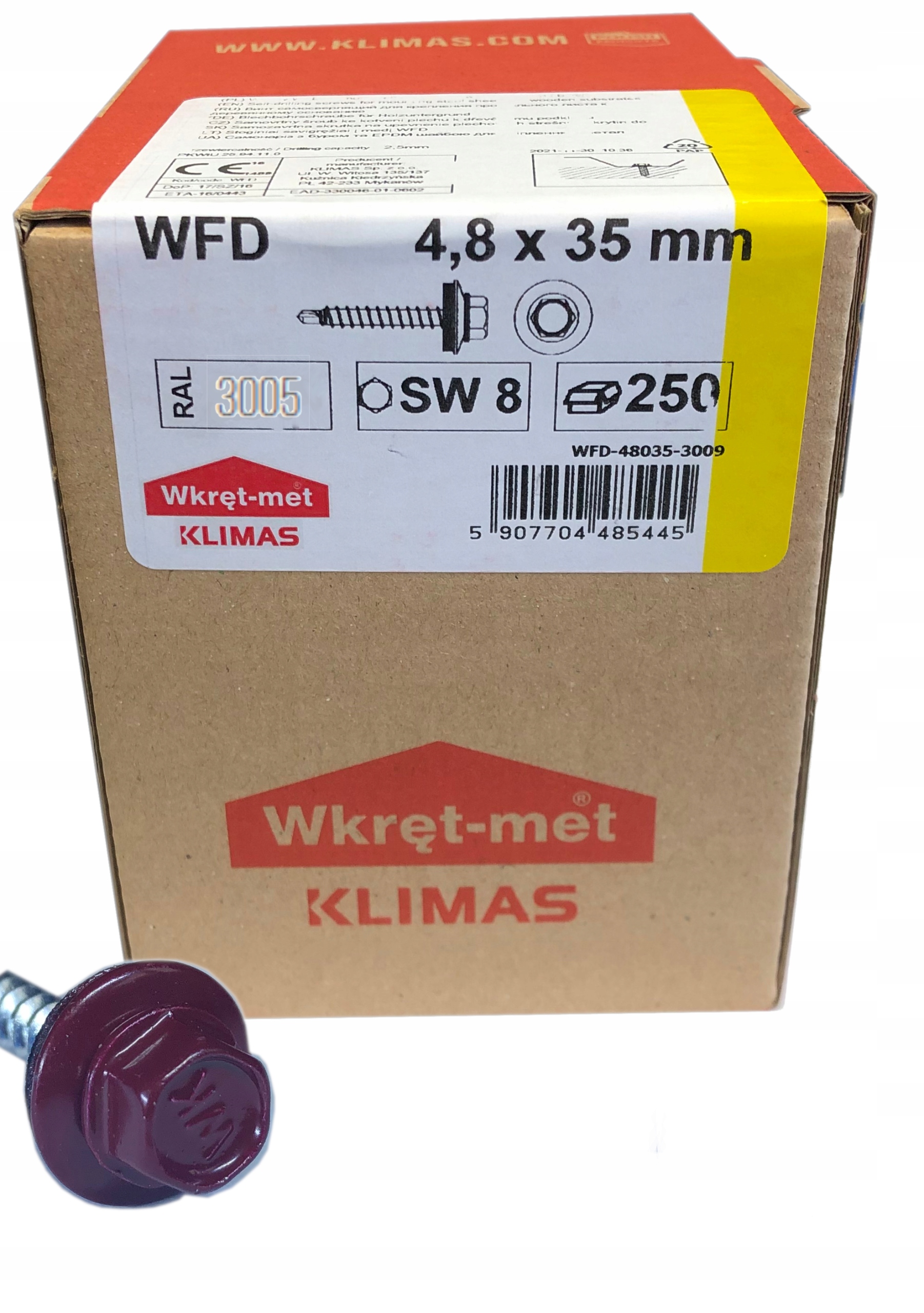 WKRĘTY FARMERSKIE 4,8x35mm RAL 3005 FARMERY 250szt