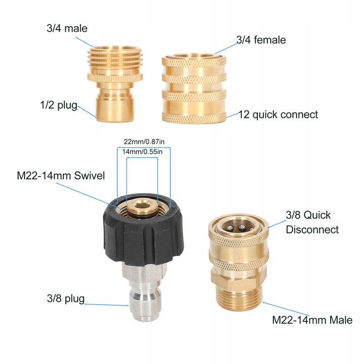 ZESTAW 8 ADAPTER DO MYJEK CIŚNIENIOWYCH 5000PSI M22 3/8" 14MM Kod producenta 6CR04461