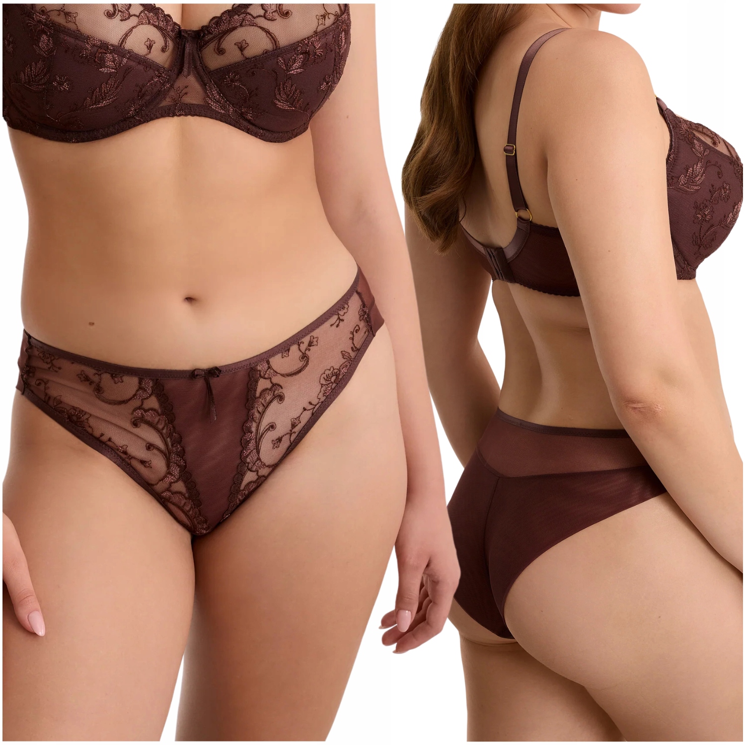 Kalhotky kalhotky s výšivkou, smyslné čokoládové Ewa Bień Kira C511 L