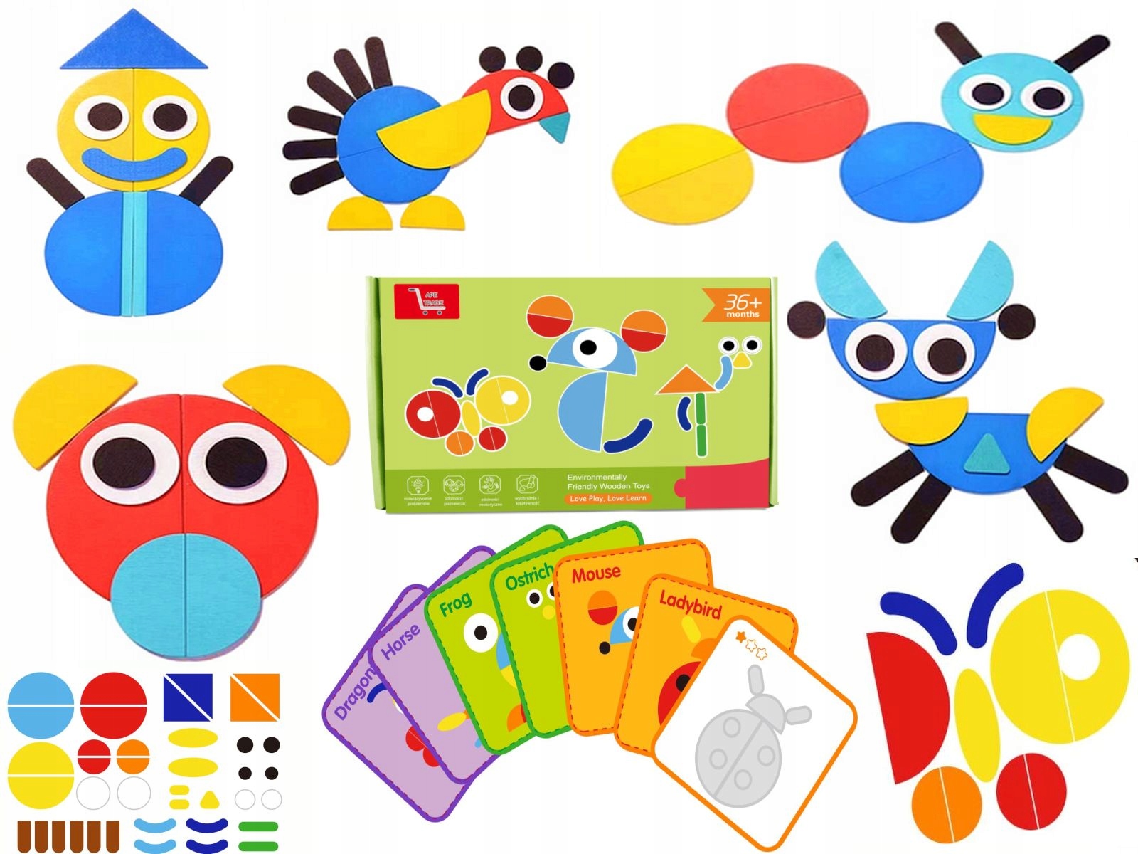 

Drewniane Puzzle Klocki Układanka Montessori A1