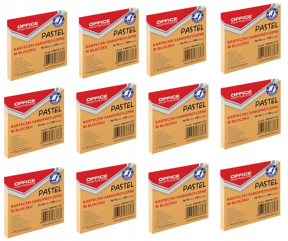 BLOCZEK SAMOPRZYLEPNY OFFICE PRODUCTS, 76X76MM, 1X100 KART., PASTEL, POMARA