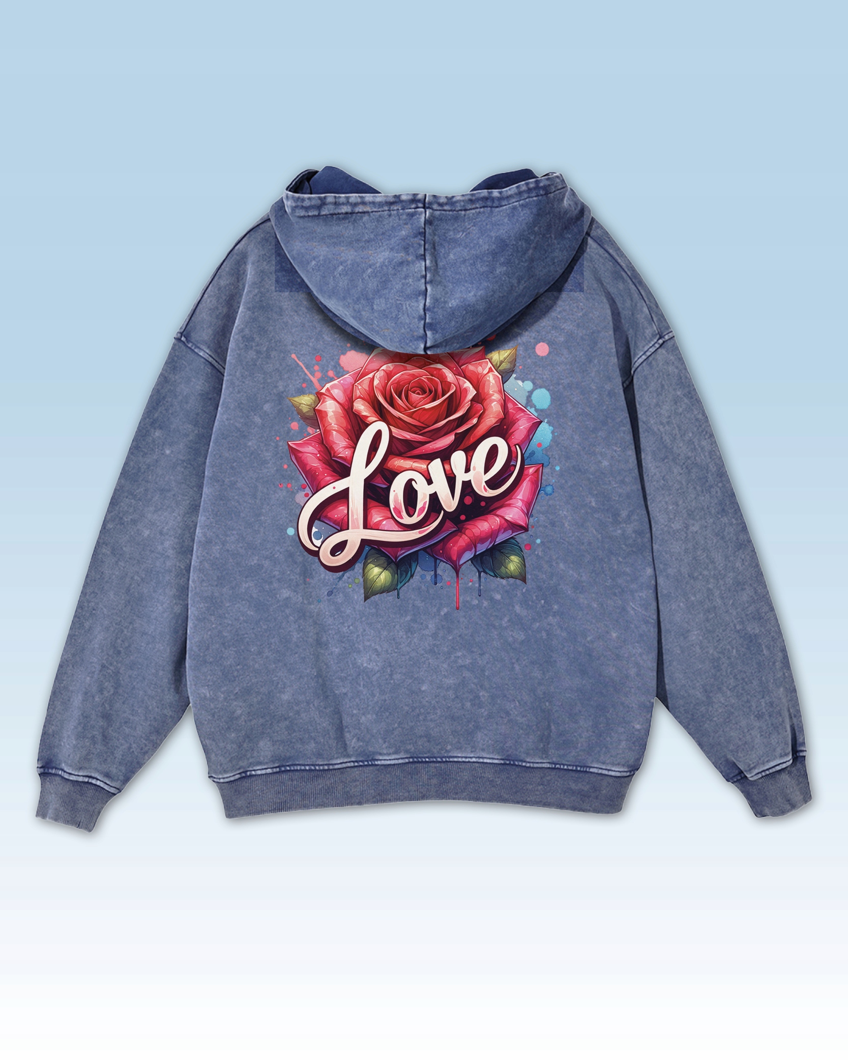 s kapucí Oversize mikina Love and Rose v romantickém stylu, růžovo-modrá, velikost XL