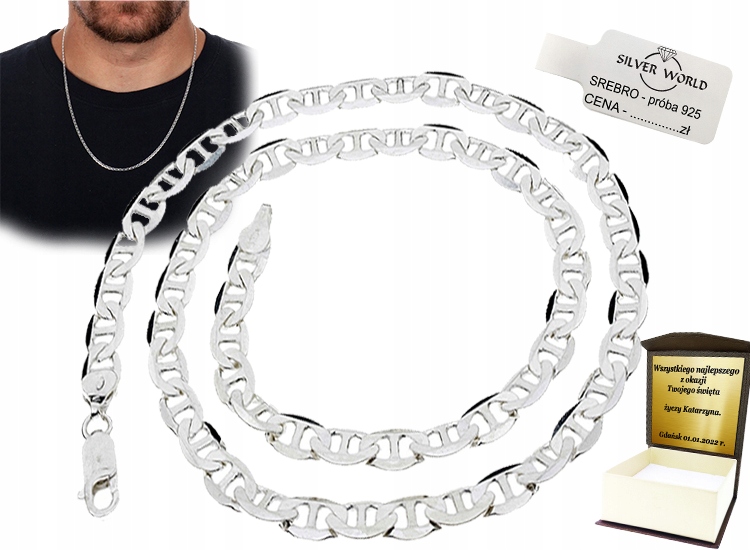 

Diamentowany Łańcuszek Srebrny Męski +GRAWER.40 cm
