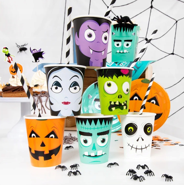 KUBECZKI PAPIEROWE HALLOWEEN MONSTERS 6 SZT 220 ML Materiał papier
